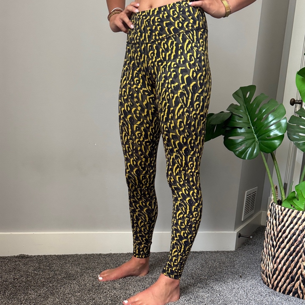Yellow Leopard Print High-Waisted Leggings